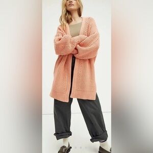 NWOT Free People Nightingale Cardigan S Peach Orange New Sweater $108 Pockets